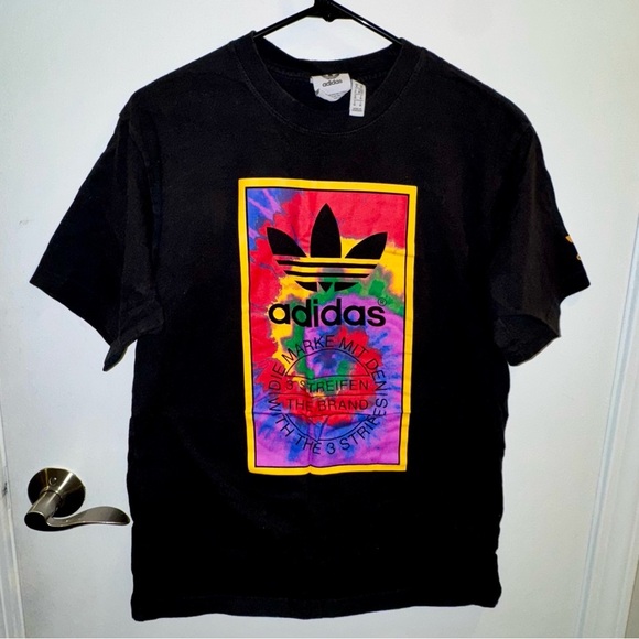 Adidas Black Tie Dye Tongue Label T-Shirt - Picture 1 of 4